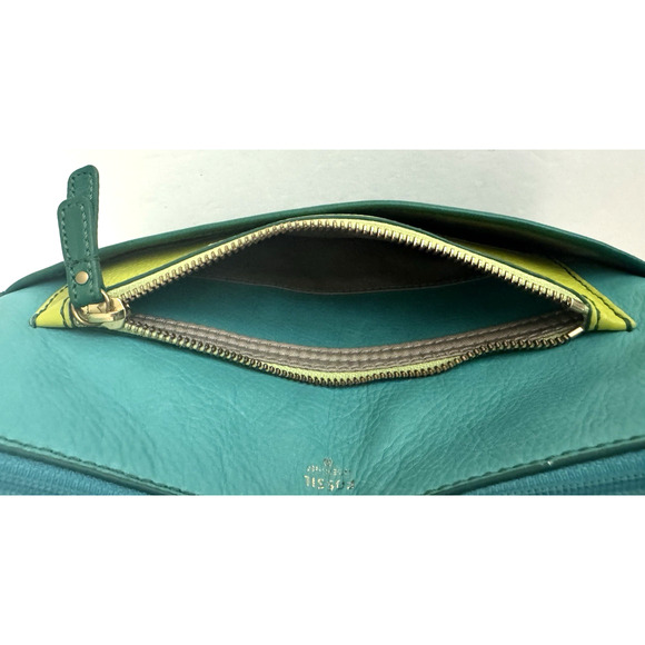 Fossil Crossbody Bag Green Blue Leather Top Zip Multiple-Pockets Convertible - Picture 14 of 16